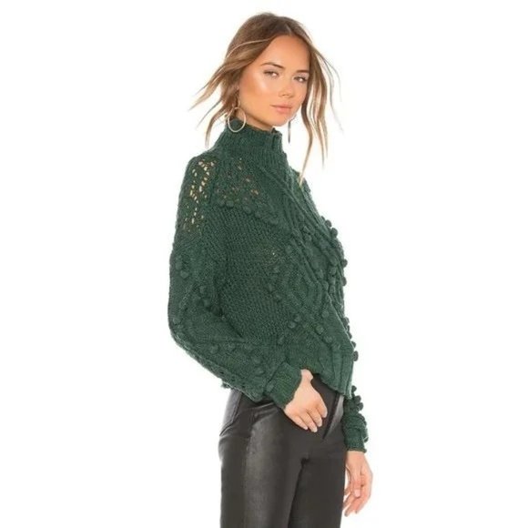 Lovers & Friends Daybreak Long Sleeve Cable Knit Mock Neck Sweater Forest Green - Picture 2 of 8